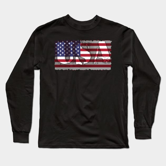 USA Flag Stencil Long Sleeve T-Shirt by SolarCross